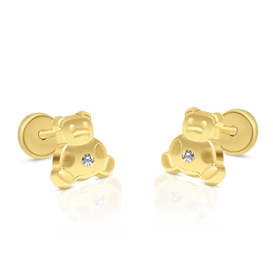 Boucles d'oreilles clous en or massif 9K en forme d'ours (disponibles en 10K, 14K, 18K) pour femmes et enfants, avec fermoir à vis, fabriquées en Espagne - Product Image 1