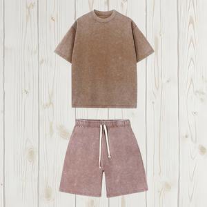 2025 diseño personalizado liso hombres de gran tamaño pesado algodón Vintage lavado camisetas lavadas Unisex Casual camiseta Twin Set - Product Image 1