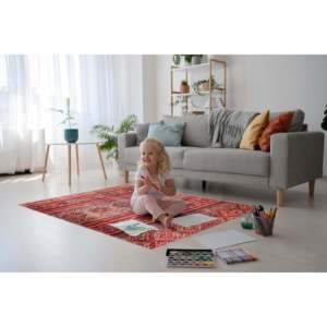 Tapis d'intérieur Netline Home Depot NL1007, inspiré du kilim, multicolore, rayé, tribal, diamant, lavable en machine, pour salon - Product Image 5