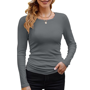 Camiseta de Punto Elástica Transpirable de Manga Larga con Cuello Redondo y Botones para Mujer, Talla Grande, Ajustada, Informal, para Combinar - Product Image 5