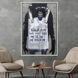 Art graffiti singe « Rire maintenant » : Tableau mural imprimé sur toile, 1 pièce, encadré blanc - Product Image 1
