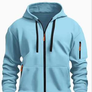 Nouveau style pour sweat à capuche zippé pour homme avec poche kangourou, manteau de couleur unie, style automne et hiver, sport décontracté, doublé polaire - Product Image 1