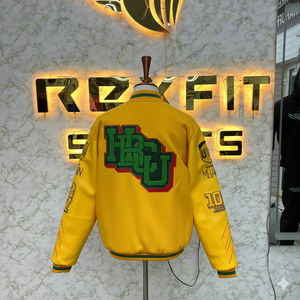 Veste universitaire unisexe en cuir véritable et soie, avec étiquette personnalisée brodée, fermeture à boutons recouverts, très vendue - Product Image 2