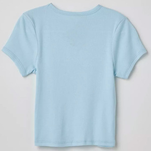 Camiseta corta de malla de punto de algodón 100%, cuello redondo informal, Top de longitud corta con logotipo delantero y trasero, suéteres de mujer - Product Image 5