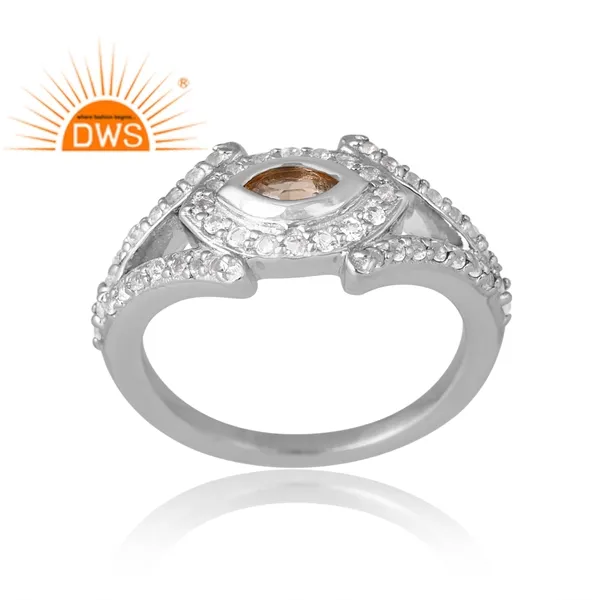 Nuovo anello in argento Sterling di tendenza con citrino naturale e topazio bianco per le donne produttore di gioielli di Design personalizzato