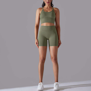 Sujetador deportivo de 2 piezas sin costuras a prueba de golpes de secado rápido OEM con pantalones ajustados Trajes de gimnasio Ropa deportiva Conjuntos de yoga Estampado - Product Image 2