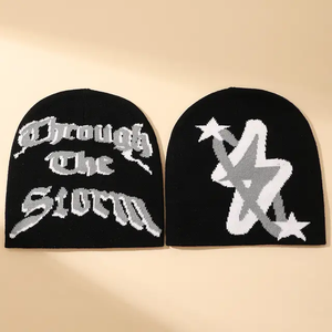 Oem Bonnet unisexe de haute qualité coloré vert noir à déplier en tricot chaud avec tête de mort Logo personnalisé Design Jacquard Bonnet d'équipe pour sports d'hiver - Product Image 5