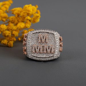 Hip Hop Custom Letter Round Cut VVS Moissanite Diamond Iced Out 925 Sterling Silver Luxury Bling <b>Statement</b> <b>Ring</b> For Unisex Wear - Product Image 4