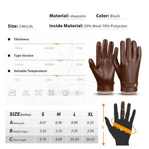 Gants de costume en cuir pour homme avec écran tactile doublés de laine - Gants d'hiver chauds pour une utilisation décontractée en plein air et en conduite, design respirant - Product Image 3