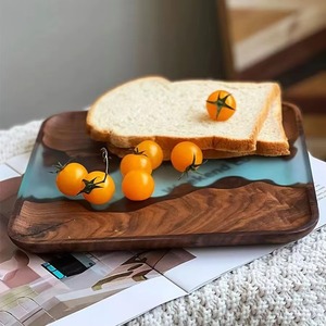 Bandeja de madera para servir con diseño de resina azul, elegante bandeja hecha a mano para té, café, aperitivos, Ideal para cocina, mesa de comedor, uso doméstico - Product Image 6