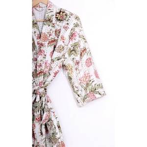 Peignoir d'été léger fait main indien style bohème en coton floral imprimé au bloc, kimono doux et respirant pour la détente - Product Image 6