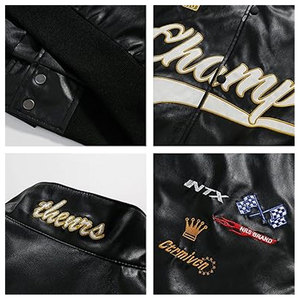 Veste en cuir PU de moto de course respirante noire de qualité supérieure pour hommes Logo de patch de broderie personnalisé de haute qualité toutes saisons - Product Image 5