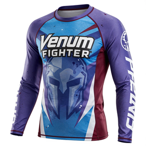 เสื้อรัดกล้ามเนื้อแขนยาว Venum Fighter แห้งเร็ว สำหรับฝึกซ้อม MMA BJJ พิมพ์ลายแบบ Sublimation สีม่วง น้ำเงิน แดง เสื้อรัดกล้ามเนื้อ Venum Fighter - Product Image 1