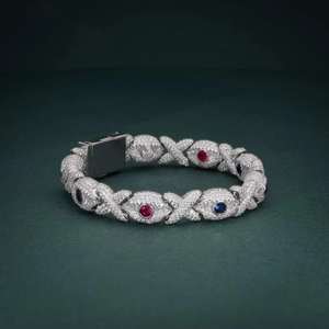 VS1เพชรโมอิสทรงกลมตัดน้ำแข็งออกเป็นคิวบาสร้อยข้อมือสีทองสีขาวฮิปฮอปทันสมัยสไตล์ปาร์ตี้ unisex 925เงินสเตอร์ลิง - Product Image 6