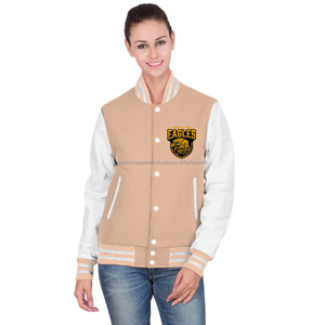 Chaqueta universitaria acolchada de algodón transpirable para mujer con bordado personalizado y acabado teñido al por mayor - Product Image 1