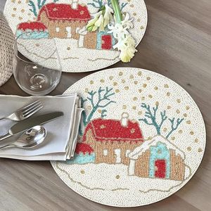 ที่รองจานลูกปัดทรงกลมทำด้วยมือสำหรับโต๊ะอาหารของตกแต่งคริสต์มาสงานเลี้ยงสังสรรค์ในครอบครัว - Product Image 4