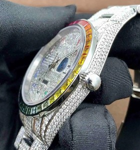 Montre arabe de luxe argent glacé Moissanite diamants Hip Hop Style mouvement mécanique en acier inoxydable résistant à l'eau pour - Product Image 2