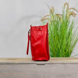 Sac à main vintage en cuir de vachette véritable, avec gravures à la main, motif floral rouge en relief, fermeture éclair, pour femmes - Product Image 5
