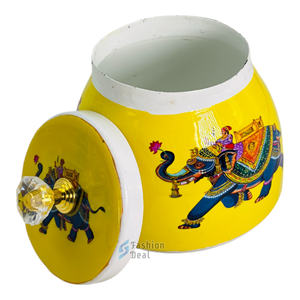 Pichwai Boîte de bocal de fruits secs imprimée avec couvercle en métal martelé de 4 pouces pour le stockage des aliments de cuisine Idéal pour chaque cadeau de retour d'occasion - Product Image 6