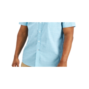 Camicia Casual da Uomo Club Room in Popeline Blu, Taglia Media, 100% Cotone Traspirante Elasticizzato con Design a Quadri, Fornitura ODM - Product Image 3