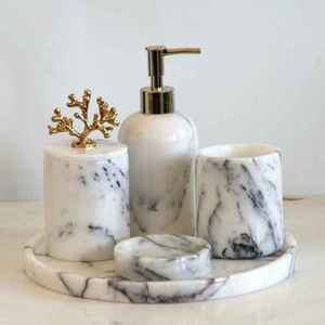 Juego de baño de resina moderna de primera calidad, organizador de tocador, jabonera, soporte para cepillo de dientes, bandeja para vaso, decoración elegante y elegante - Product Image 2