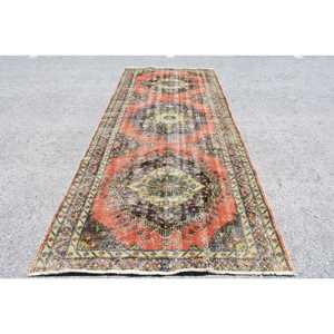 Alfombra Turca Vintage de 4.8x11.9 pies (146x362 cm), Alfombra Abstracta Roja y Azul - Product Image 1