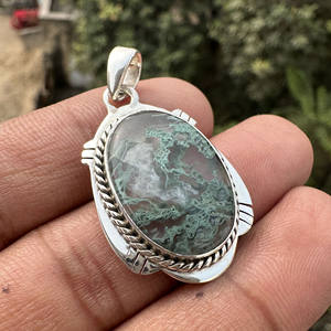 Collar con Colgante de Piedra Preciosa de Ágata Musgosa Natural |   Joyería Hecha a Mano de Plata de Ley 925 de Estilo Bohemio Sin Cadena - Product Image 5