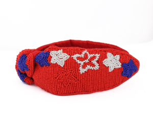 Bandeau brodé à la mode, turban noué rouge et blanc avec des perles et un fil de perles pour la fête de l'Amérique - Product Image 3