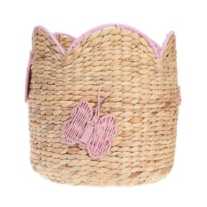 Crown Shape Rattan <b>Basket</b> with Pink Butterfly Handmade Decorative <b>Storage</b> <b>Basket</b> for <b>Toys</b> or Gifts - Product Image 1