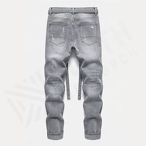 Jeans de Mezclilla Rasgados para Hombre, Transpirables, de Alta Calidad, para Invierno y Otoño, con Logotipo Personalizado, Lavado Vintage, Pierna Recta, Estilo Apilado, Desgastado, de Secado Rápido - Product Image 2