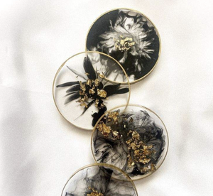 Handmade Eco-Friendly Modern Model Angel Resin <b>Coaster</b> Set Luxury Geode Agate with <b>Gold</b> Flakes Glitter or Dried Flowers - Product Image 2