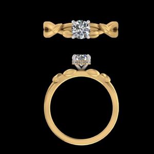 Anillo de Compromiso de Oro de 18k con Diamante de Corte Redondo de 0.65 Quilates, Anillo de Boda con Banda Floral de Oro Amarillo de 14k y Halo Oculto, Joyería para Mujer - Product Image 3