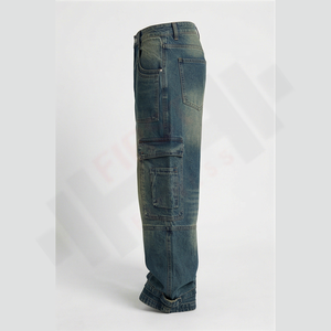 Pantalones Vaqueros Cargo de Mezclilla para Hombre, Estilo Urbano, 6 Bolsillos, Tallas Grandes, Lavados, Logotipos Personalizados, Servicio OEM, Proveedor Mayorista - Product Image 3