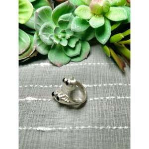 Navajo-Licensed Private Brand Onyx Sterling Silver <b>Adjustable</b> <b>Ring</b> Princess Cut Diamond Trendy Lovers Bezel Stainless Steel - Product Image 4
