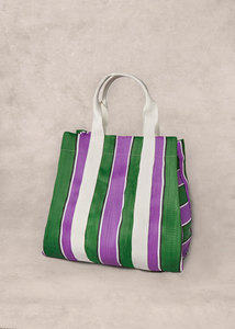 Lightweight Eco-Friendly Reusable Shopping <b>Tote</b> <b>Bag</b> Custom Logo Recycled <b>Nylon</b> Striped Design Natural Webbing Strap Handles Gift - Product Image 3