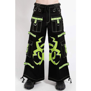 Pantalones Góticos de Diseño Mega Biohazard para Hombre al por Mayor, Negros/Verde Lima, Ajustables, con Bolsillos Profundos - Product Image 1