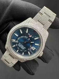 Montre Antique en Diamant Moissanite Luxueux Style HipHop Antique Double Temps Sous Bande en Acier Inoxydable Entièrement Glacé Verre de Haute Qualité - Product Image 3