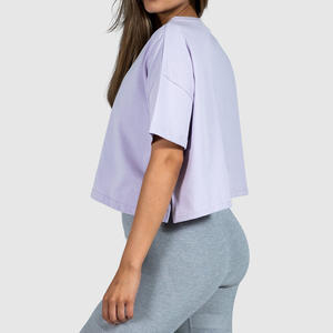 Vente en gros de vêtements surdimensionnés avec logo personnalisé, haut vierge d'été en coton, t-shirts pour femmes, t-shirt court uni à manches courtes - Product Image 4