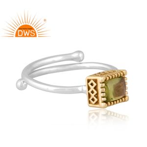 แหวนพลอยเพอริโดธรรมชาติสีเงินสเตอร์ลิง925ทันสมัยสำหรับผู้หญิงแหวนวางซ้อนกันได้สองสี - Product Image 3