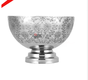 Tazón de servicio con estampado de hojas hermosas negras y plateadas de metal de calidad real para restaurante y bar de hotel - Product Image 3