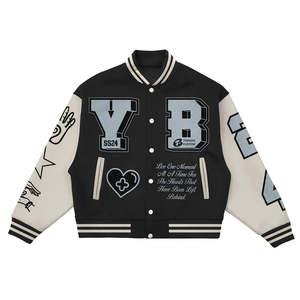 Chaqueta universitaria recortada de béisbol Retro Vintage unisex con cuello alto bordado de logotipo personalizado posición frontal-para invierno - Product Image 5