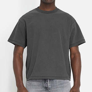 Camisetas recortadas lavadas de gran tamaño con hombros caídos Vintage de algodón pesado con logotipo personalizado al por mayor para hombre, s - Product Image 1