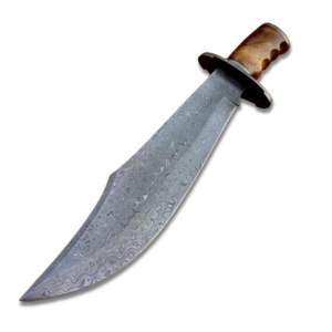 มีดโบวี่ล่าสัตว์เหล็กดามัสกัสสวยงามปรับแต่งได้ ด้ามไม้วอลนัท ทำมือ พร้อมปลอก ผู้ผลิตมีด รับผลิตตามแบบ OEM ปรับแต่งได้ - Product Image 1