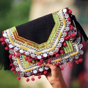 Ivory Pearl Beaded Embroidery Clutch Bag Gold Scallop Purse <b>Tassel</b> Boho Women Handbag Wedding Party Envelope Wallet - Product Image 2