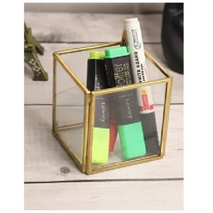 Organizador de Mesa Moderno, Caja de Joyería Cuadrada Geométrica de Vidrio Transparente con Borde de Metal Dorado, Regalo de Boda, Decoración del Hogar, Alta Calidad - Product Image 1