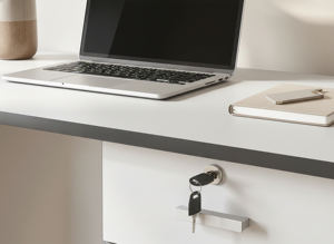 Escritorio de Estudio Moderno y Sencillo con Superficie de PU de 15 mm, Color Gris, 2 Cajones con Cerradura, Modelo WT302, para Centro de Estudios, Escuela, Oficina en Casa - Product Image 2