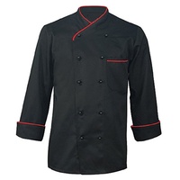 Veste de chef unisexe en mélange de polyester/coton avec impression numérique et passepoil noir, manches longues, pour uniformes de restaurant et de bar - En stock