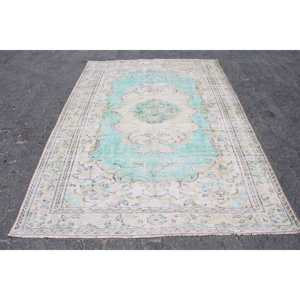 Alfombra de 5.7x8.3 pies, Alfombra Turca, Alfombra Vintage de Lana Azul con Rayas - Product Image 1