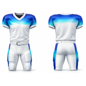 ชุดยูนิฟอร์มอเมริกันฟุตบอลสีน้ำเงิน-ขาวไล่เฉด ยอดขายดี รุ่นเอลีท แบบคอวี พร้อมกางเกงเสริมฟองน้ำในตัว - Product Image 3