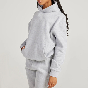 Conjunto de chándal transpirable de talla grande para mujer de peso pesado Color sólido Diseño personalizado Sudadera con capucha French Terry 2 piezas Vintage - Product Image 3